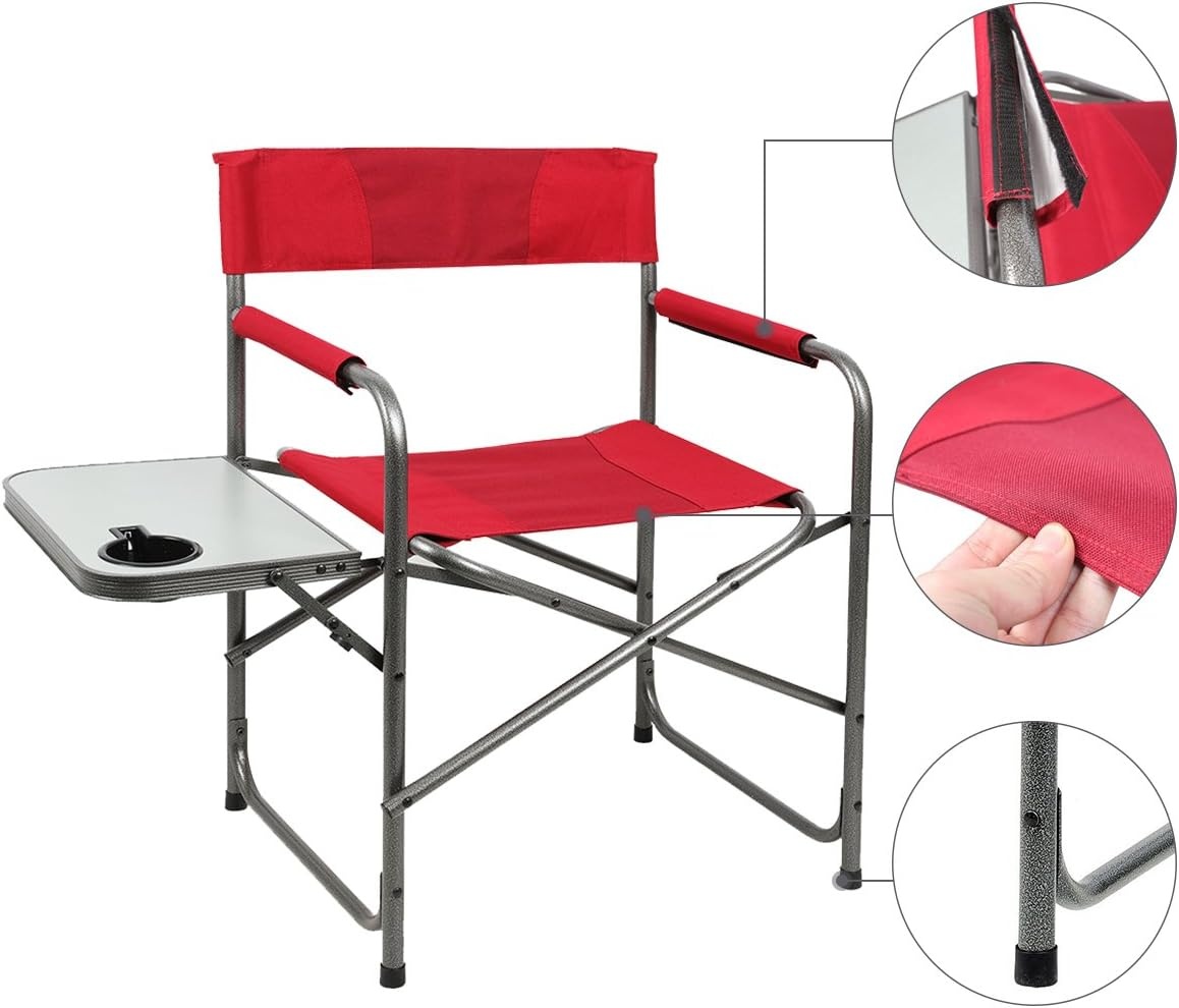 image:imagePortal Directors Chair Camping Chairs for Adults with Side Table Folding Lawn Chairs for Adults Directors Chairs Foldable for Outdoor Chairs for Beach Travel Heavy Duty Supports 300LBS BlueGreyRed