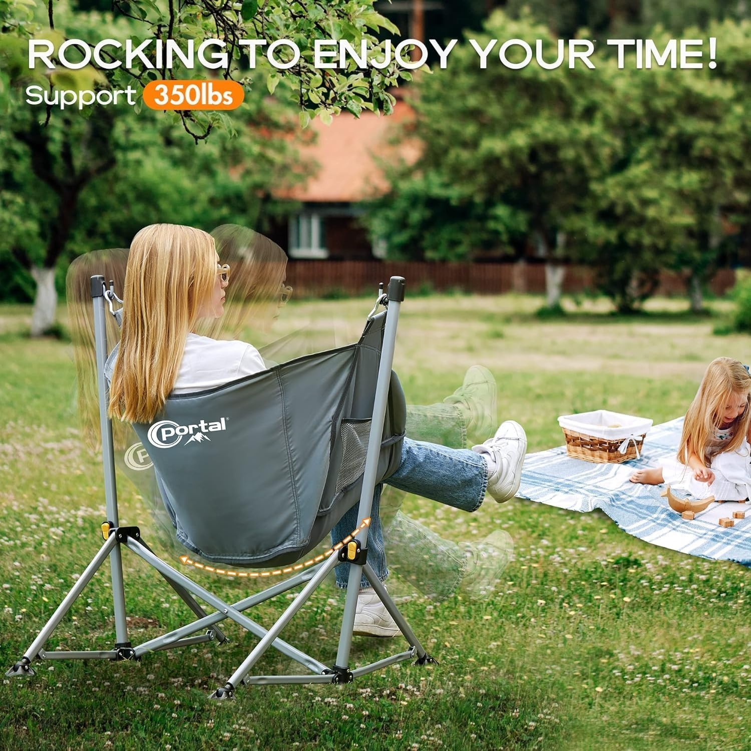 image:imagePortal Hammock Camping Chair Folding Rocking Chair Portable Swinging Chair with Cup Holder for Outdoor Lawn Backyard Patio Car Camp Sports ConcertsSupport 350 lbs Blue2 Packgrey