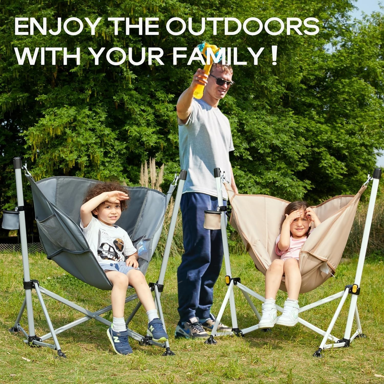 image:imagePortal Hammock Camping Chair Folding Rocking Chair Portable Swinging Chair with Cup Holder for Outdoor Lawn Backyard Patio Car Camp Sports ConcertsSupport 350 lbs Blue2 Packgrey