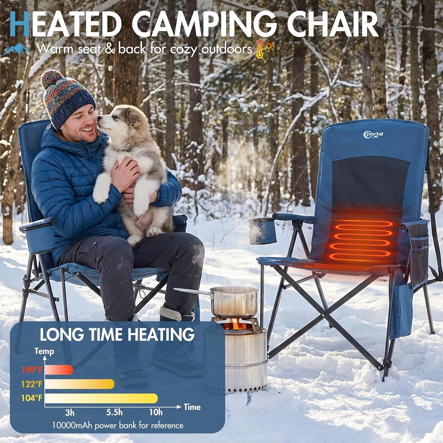 image:imagePortal Oversized Folding High Back Portable Lawn Chairs for Adults Outdoor Camp Sports Hunting Fishing Backyard with Hard Armrest Cup Holder Carrying Strap Supports 400LBS BlueBlue