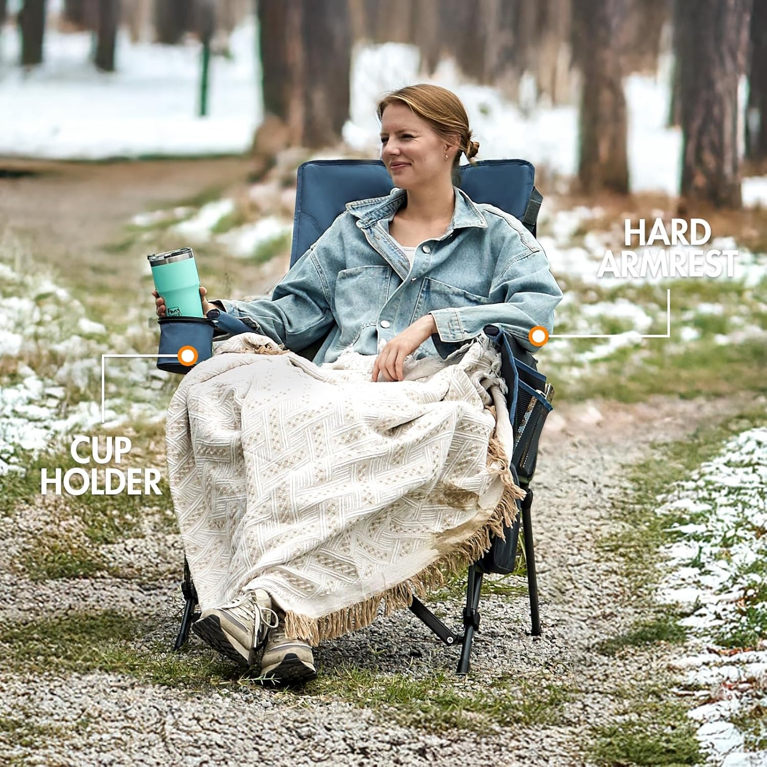 image:imagePortal Oversized Folding High Back Portable Lawn Chairs for Adults Outdoor Camp Sports Hunting Fishing Backyard with Hard Armrest Cup Holder Carrying Strap Supports 400LBS BlueBlue