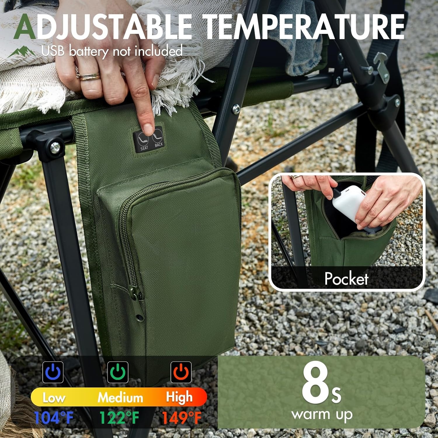 image:imagePortal Oversized Folding High Back Portable Lawn Chairs for Adults Outdoor Camp Sports Hunting Fishing Backyard with Hard Armrest Cup Holder Carrying Strap Supports 400LBS BlueGreen