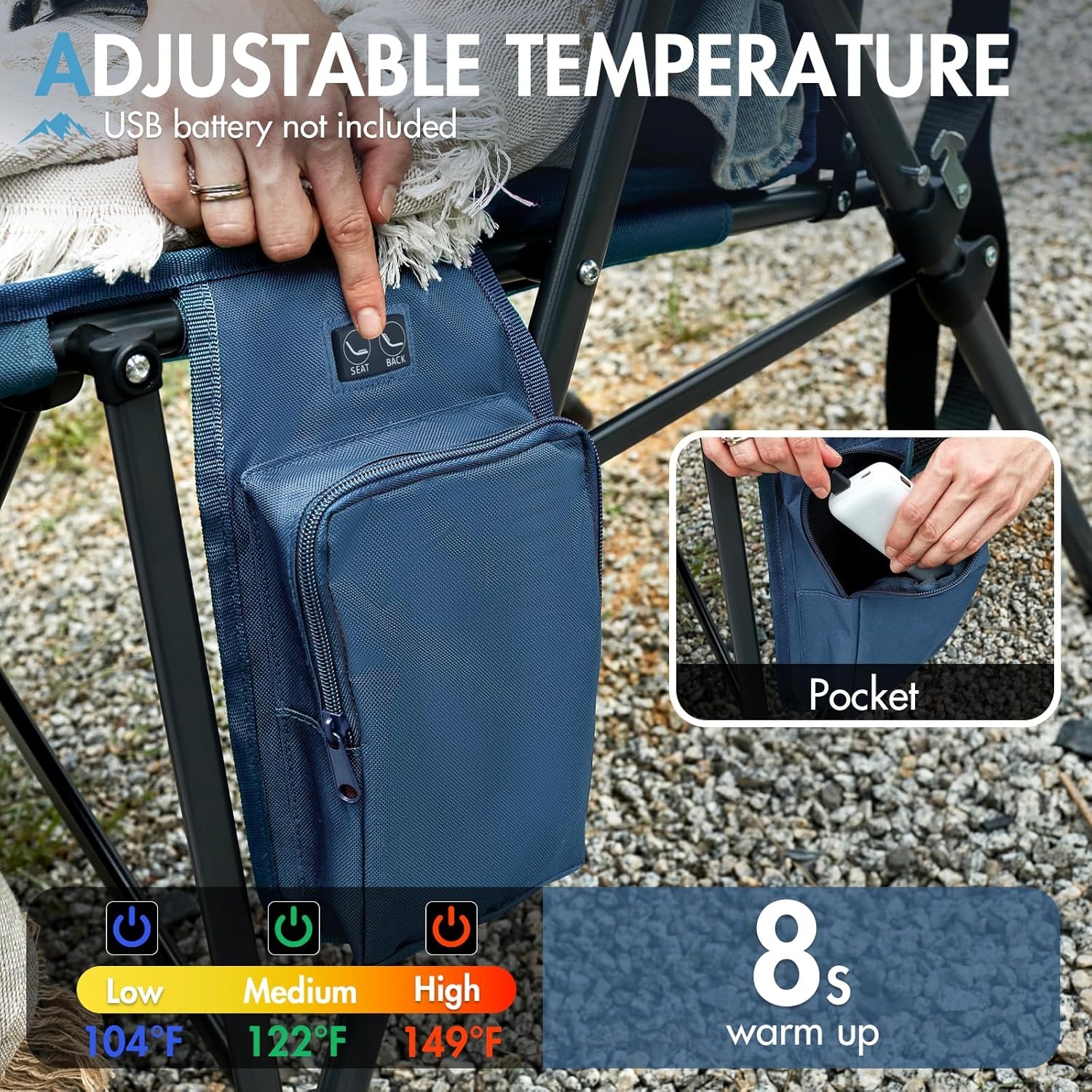 image:imagePortal Oversized Folding High Back Portable Lawn Chairs for Adults Outdoor Camp Sports Hunting Fishing Backyard with Hard Armrest Cup Holder Carrying Strap Supports 400LBS BlueBlue