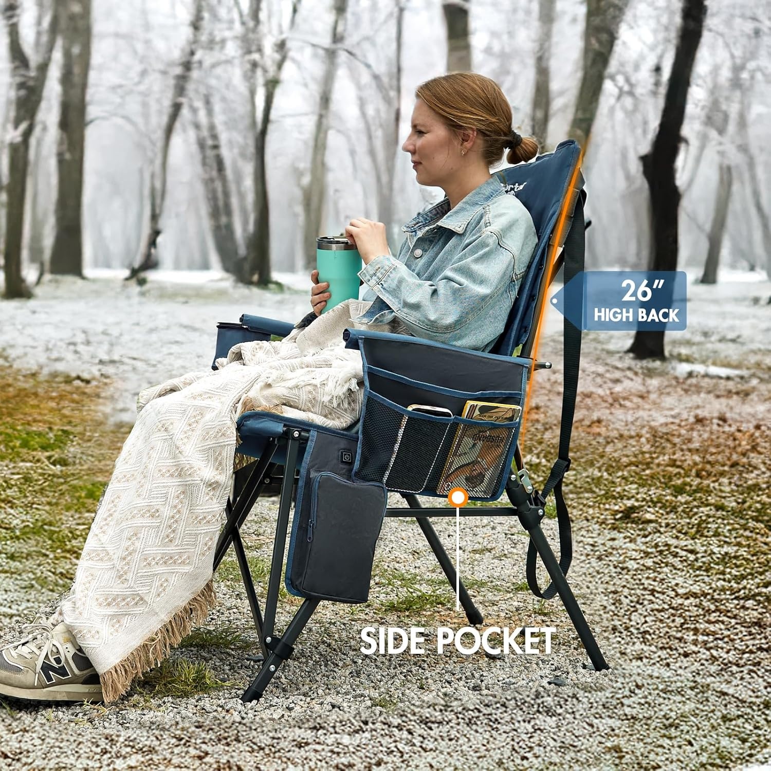 image:imagePortal Oversized Folding High Back Portable Lawn Chairs for Adults Outdoor Camp Sports Hunting Fishing Backyard with Hard Armrest Cup Holder Carrying Strap Supports 400LBS BlueBlue