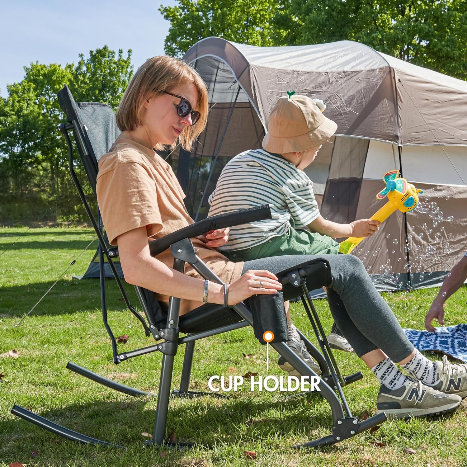 image:imagePortal Oversized Folding Rocking Camping Chair Portable Outdoor Rocker with High Back Hard Armrests Carry Bag Supports 400 lbs1pfabric Black