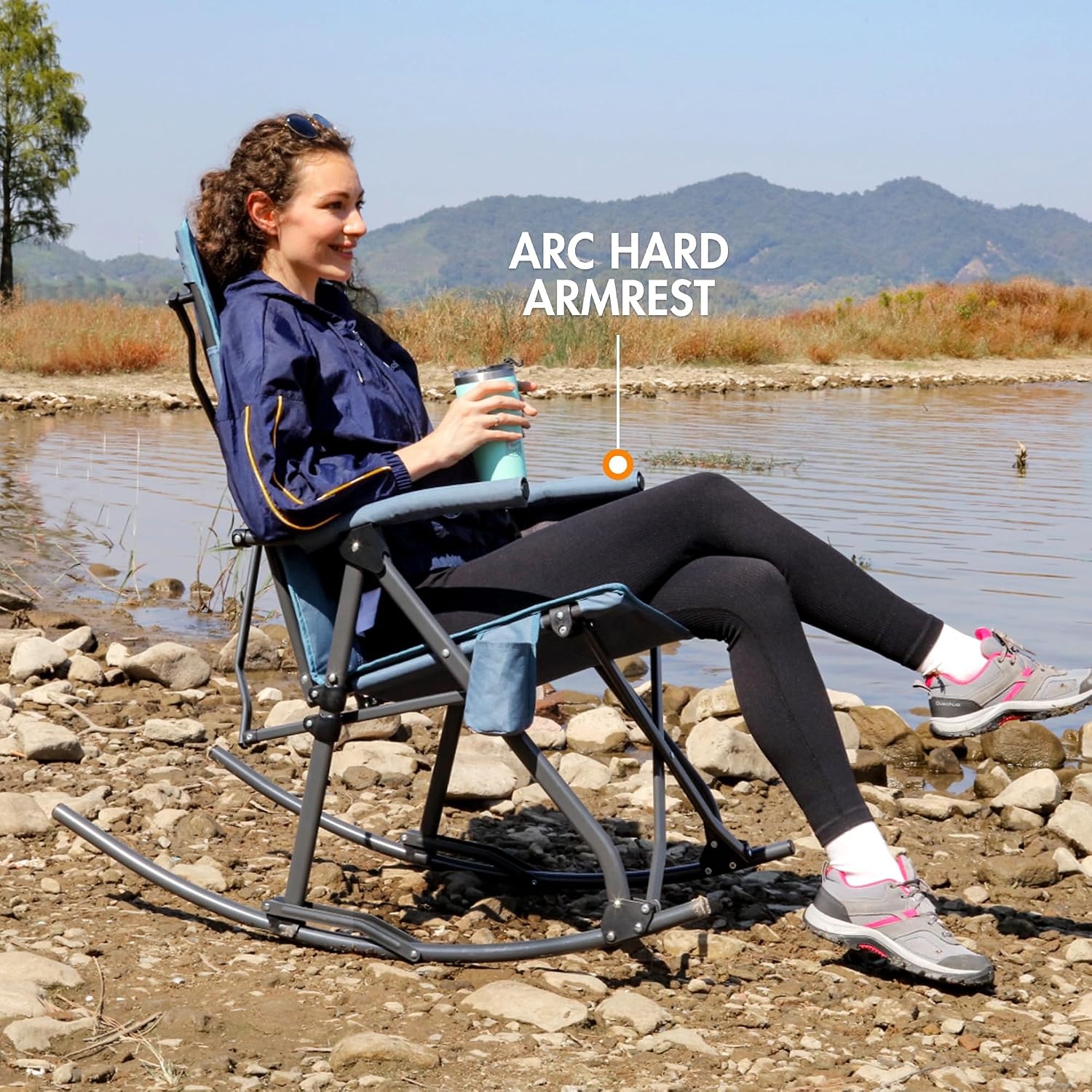 image:imagePortal Oversized Folding Rocking Camping Chair Portable Outdoor Rocker with High Back Hard Armrests Carry Bag Supports 400 lbs1pfabric Blue