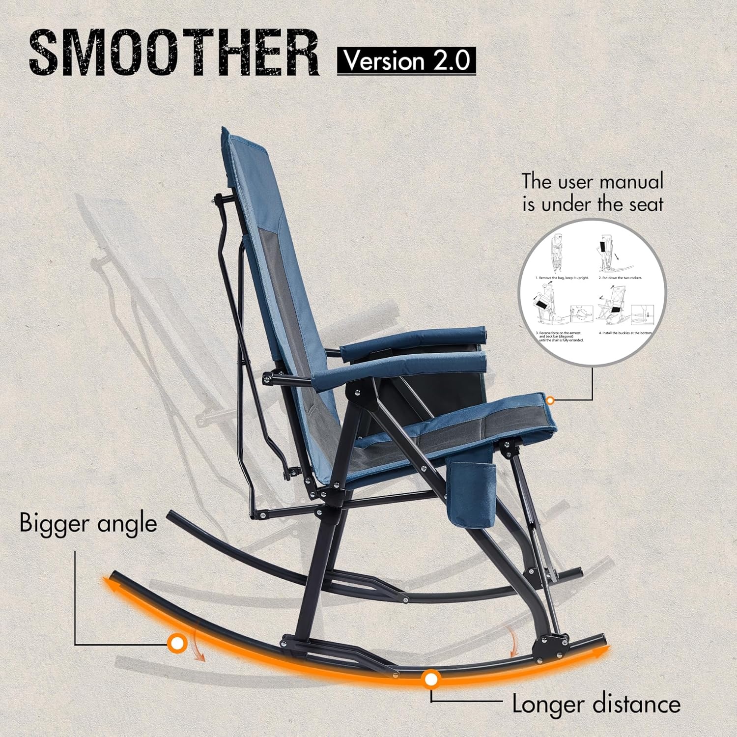 image:imagePortal Oversized Folding Rocking Camping Chair Portable Outdoor Rocker with High Back Hard Armrests Carry Bag Supports 400 lbs1pfabric Blue