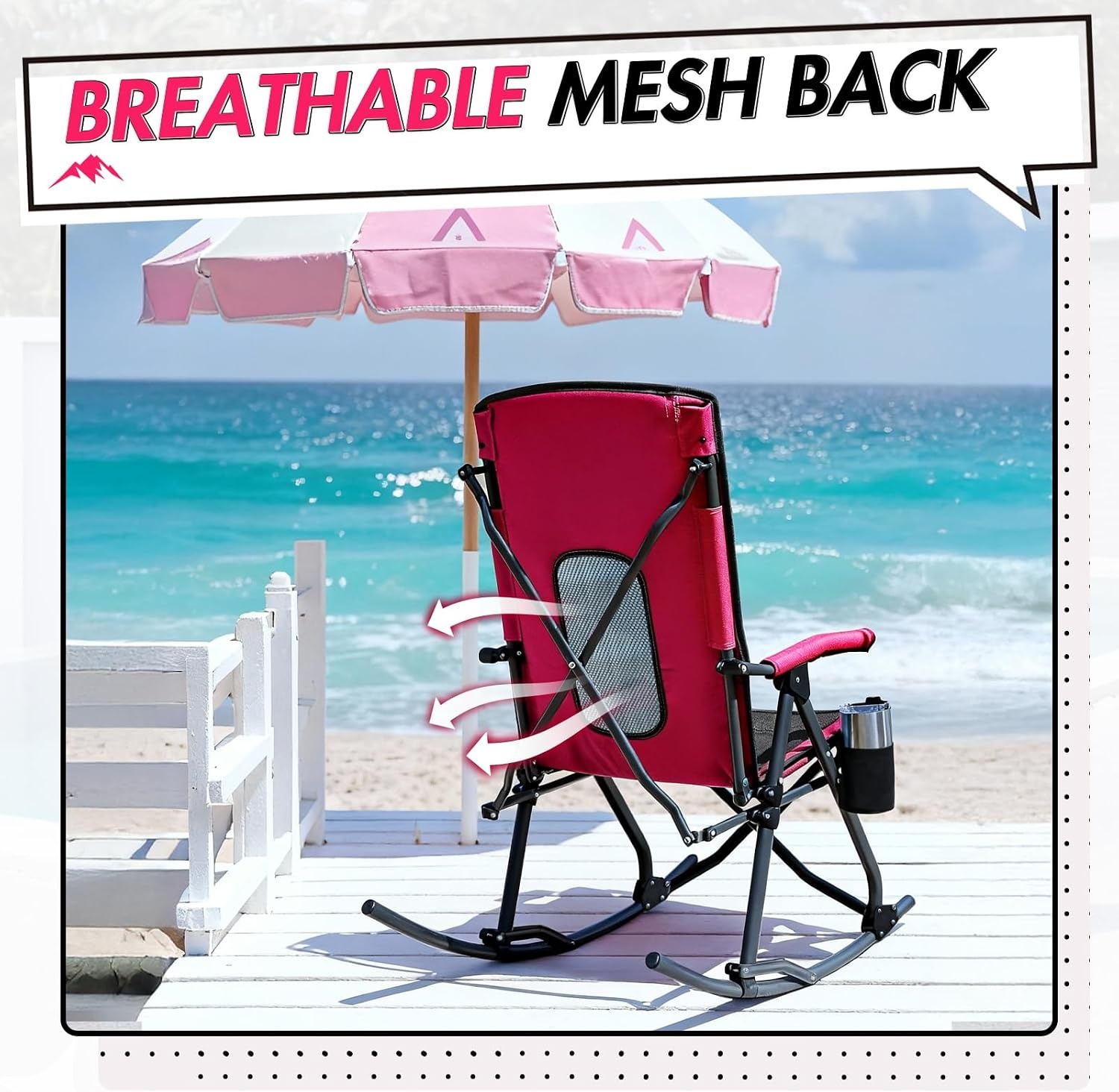 image:imagePortal Oversized Folding Rocking Camping Chair Portable Outdoor Rocker with High Back Hard Armrests Carry Bag Supports 400 lbs1phot Pink
