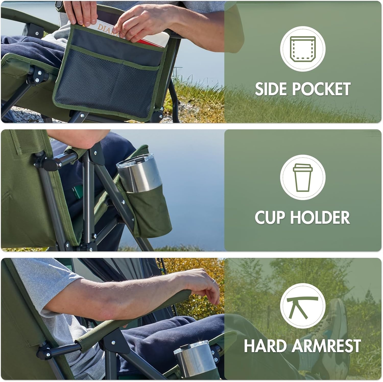 image:imagePortal Oversized Folding Rocking Camping Chair Portable Outdoor Rocker with High Back Hard Armrests Carry Bag Supports 400 lbs1pmesh Green