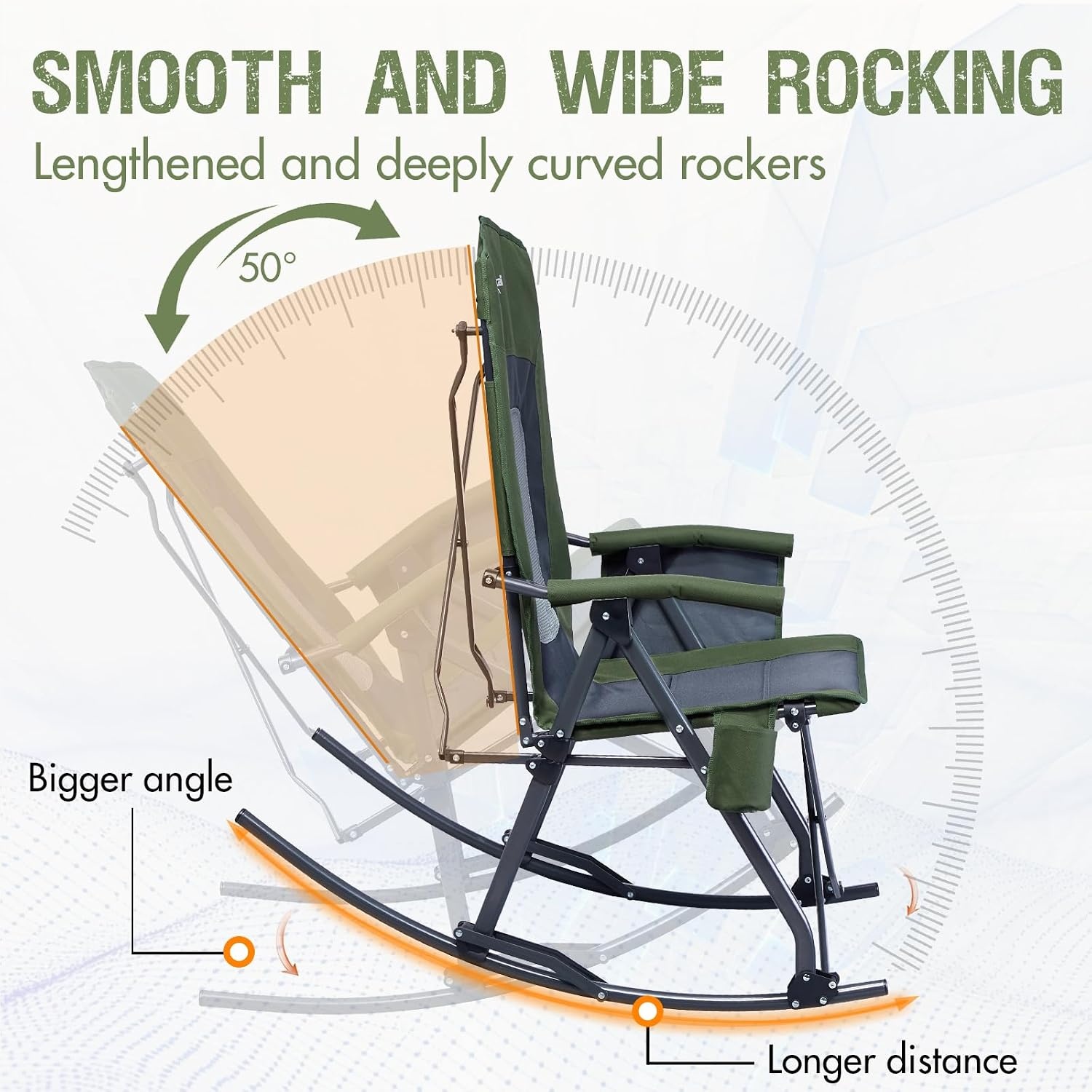 image:imagePortal Oversized Folding Rocking Camping Chair Portable Outdoor Rocker with High Back Hard Armrests Carry Bag Supports 400 lbs1pmesh Green