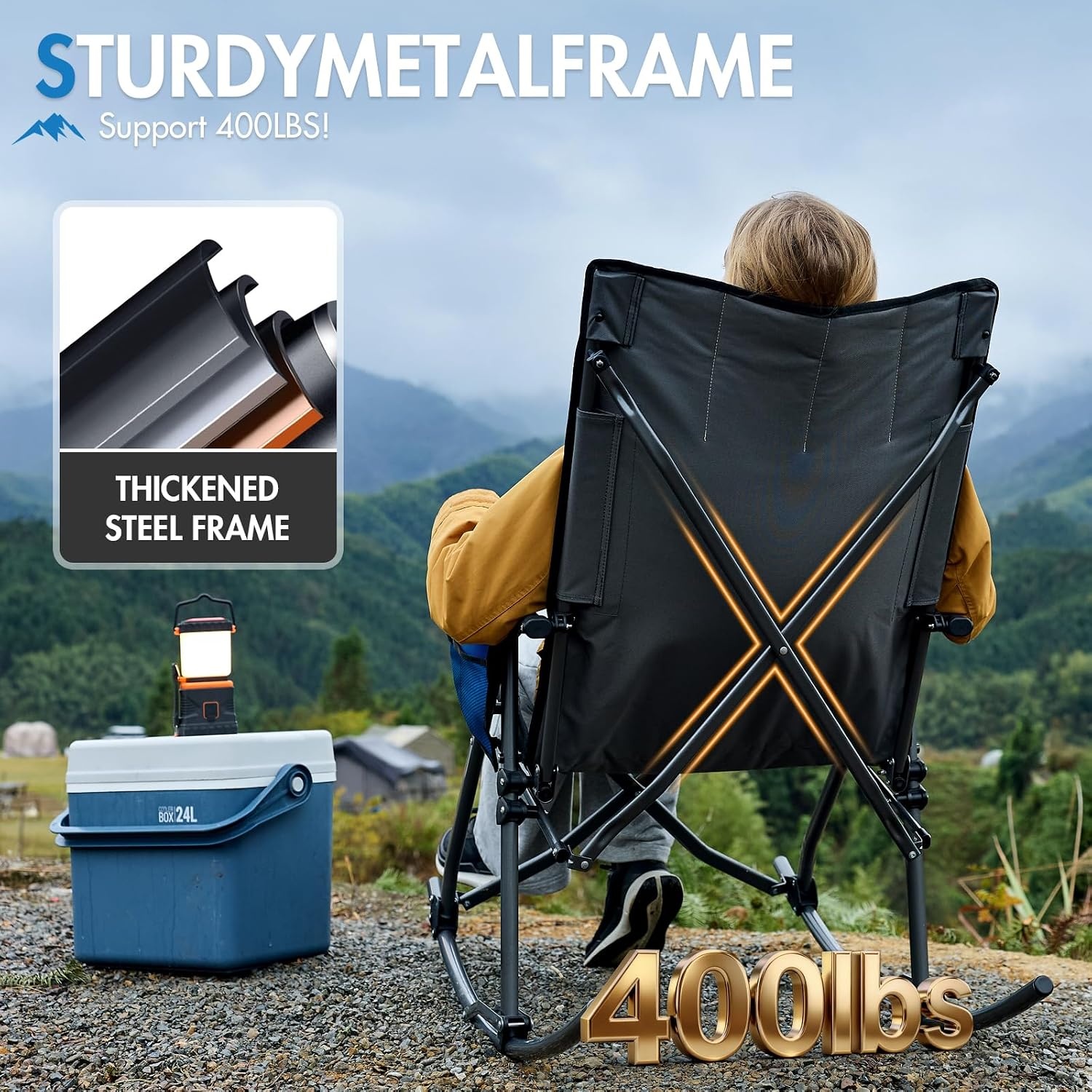 image:imagePortal Oversized Folding Rocking Camping Chair Portable Outdoor Rocker with High Back Hard Armrests Carry Bag Supports 400 lbs2 PackgreyBlue
