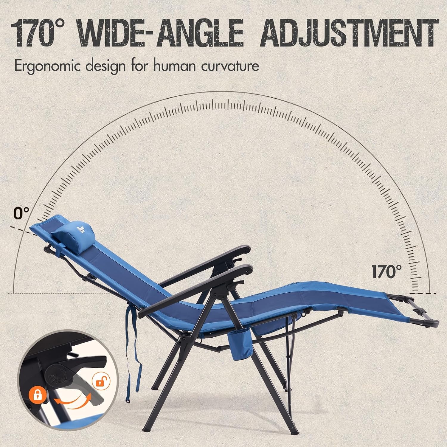 image:imagePortal Oversized Mesh Back Zero Gravity Reclining Patio Chairs XL Padded Seat Folding Patio Lounge Chair with Adjustable Pillows and Cup Holder for Poolside BackyardLawn Support 350lbsBlue