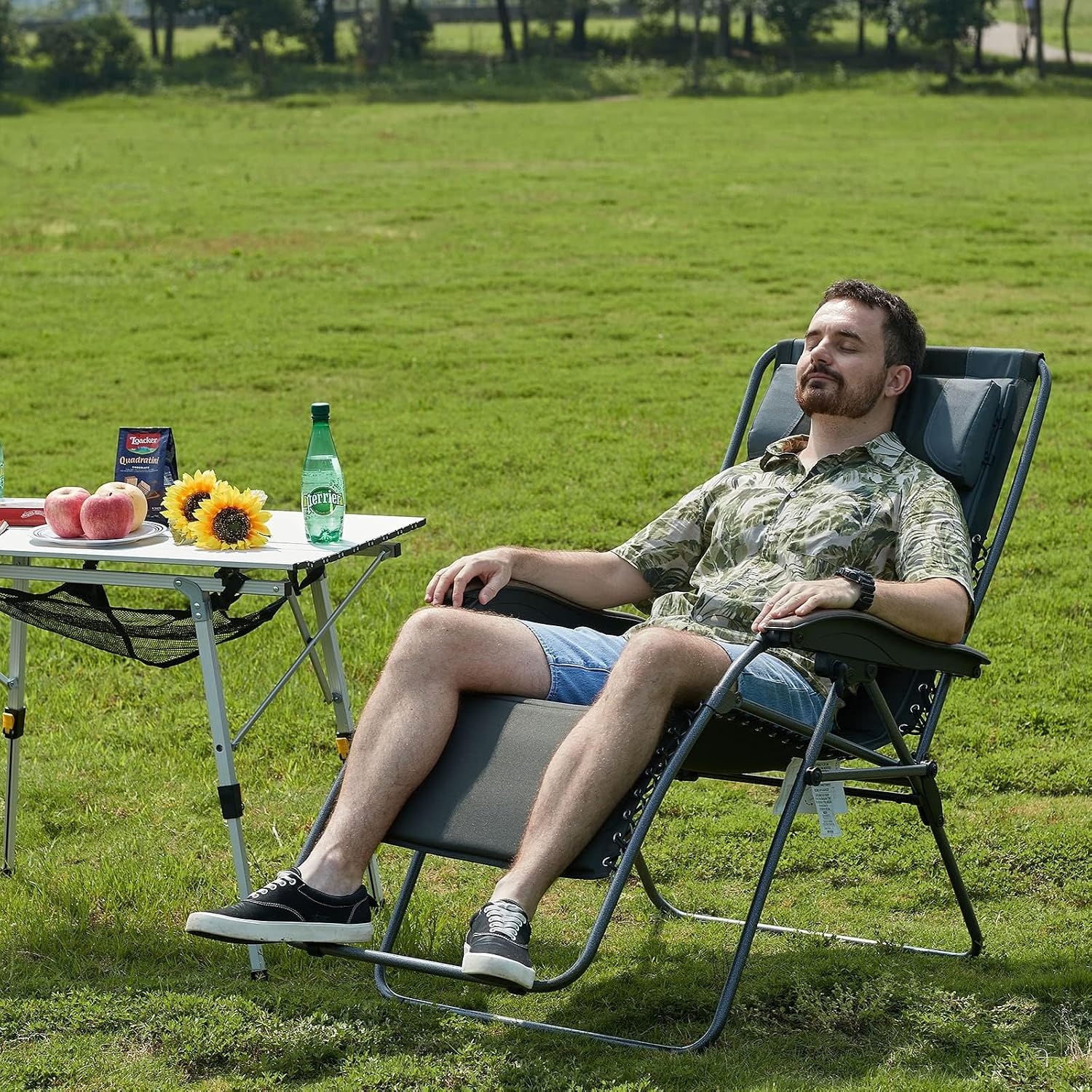 image:imagePortal Oversized Mesh Back Zero Gravity Reclining Patio Chairs XL Padded Seat Folding Patio Lounge Chair with Adjustable Pillows and Cup Holder for Poolside BackyardLawn Support 350lbsGreyGreen