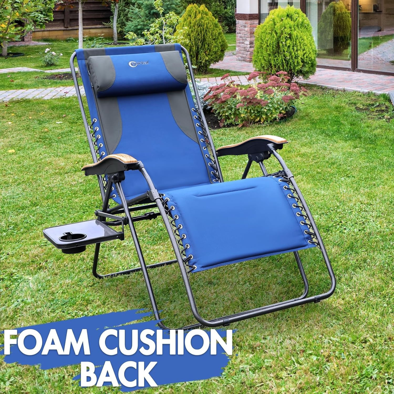 image:imagePortal Oversized Mesh Back Zero Gravity Reclining Patio Chairs XL Padded Seat Folding Patio Lounge Chair with Adjustable Pillows and Cup Holder for Poolside BackyardLawn Support 350lbsGreyBlue