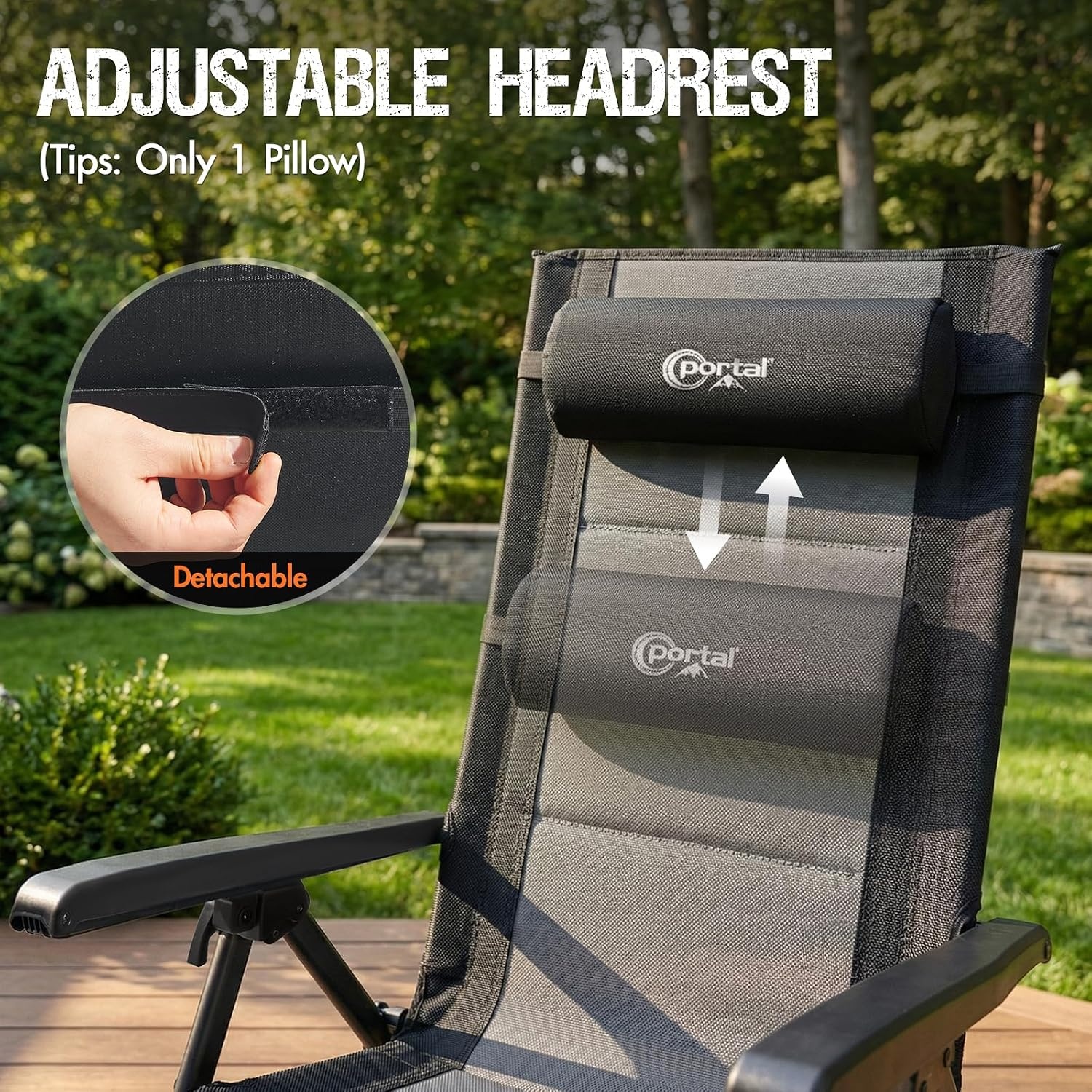 image:imagePortal Oversized Mesh Back Zero Gravity Reclining Patio Chairs XL Padded Seat Folding Patio Lounge Chair with Adjustable Pillows and Cup Holder for Poolside BackyardLawn Support 350lbsBlack