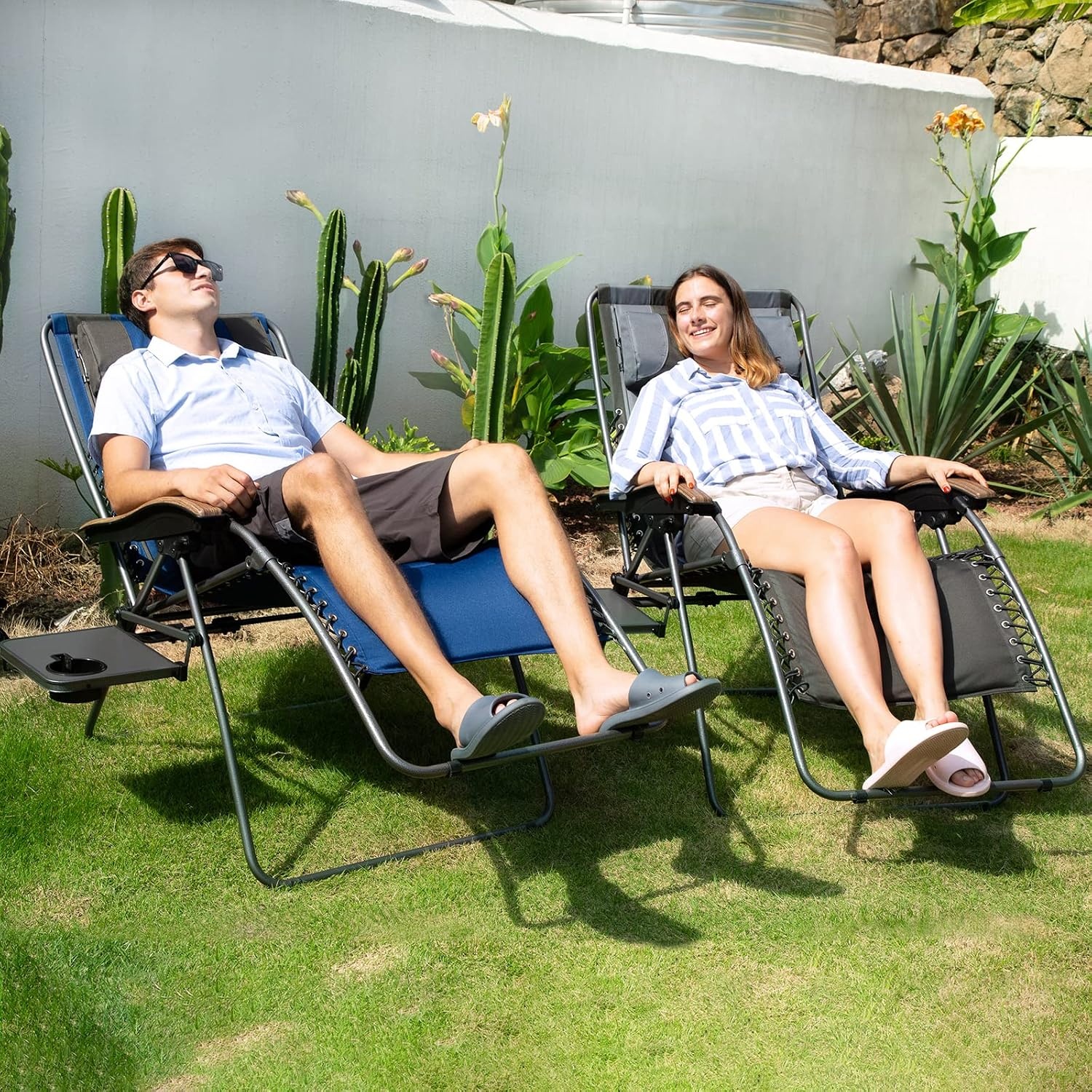 image:imagePortal Oversized Mesh Back Zero Gravity Reclining Patio Chairs XL Padded Seat Folding Patio Lounge Chair with Adjustable Pillows and Cup Holder for Poolside BackyardLawn Support 350lbsGreyGreen