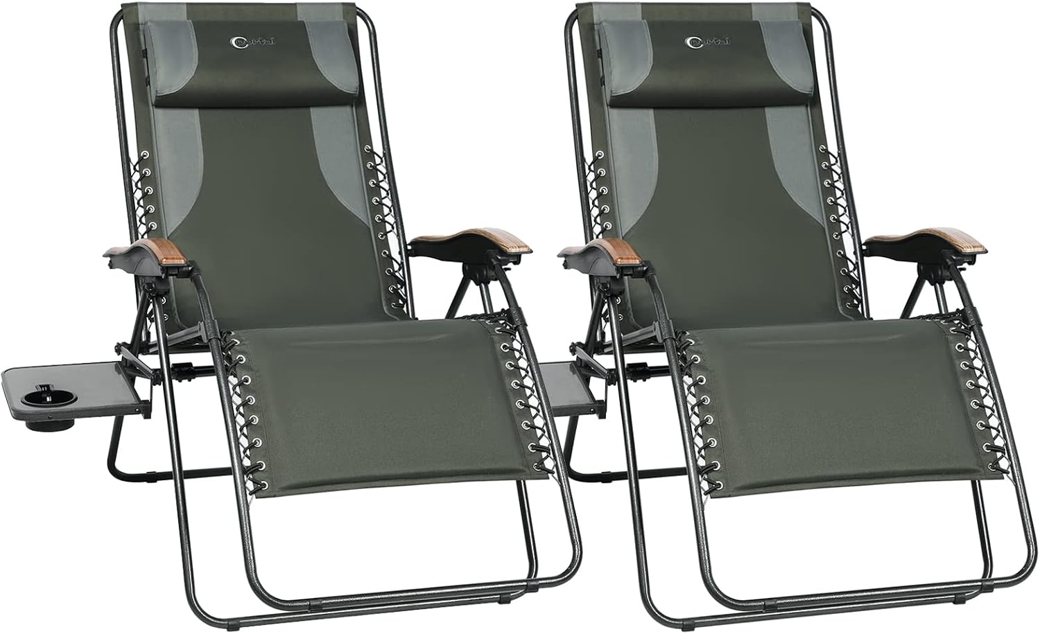 image:imagePortal Oversized Mesh Back Zero Gravity Reclining Patio Chairs XL Padded Seat Folding Patio Lounge Chair with Adjustable Pillows and Cup Holder for Poolside BackyardLawn Support 350lbsGreyGreen