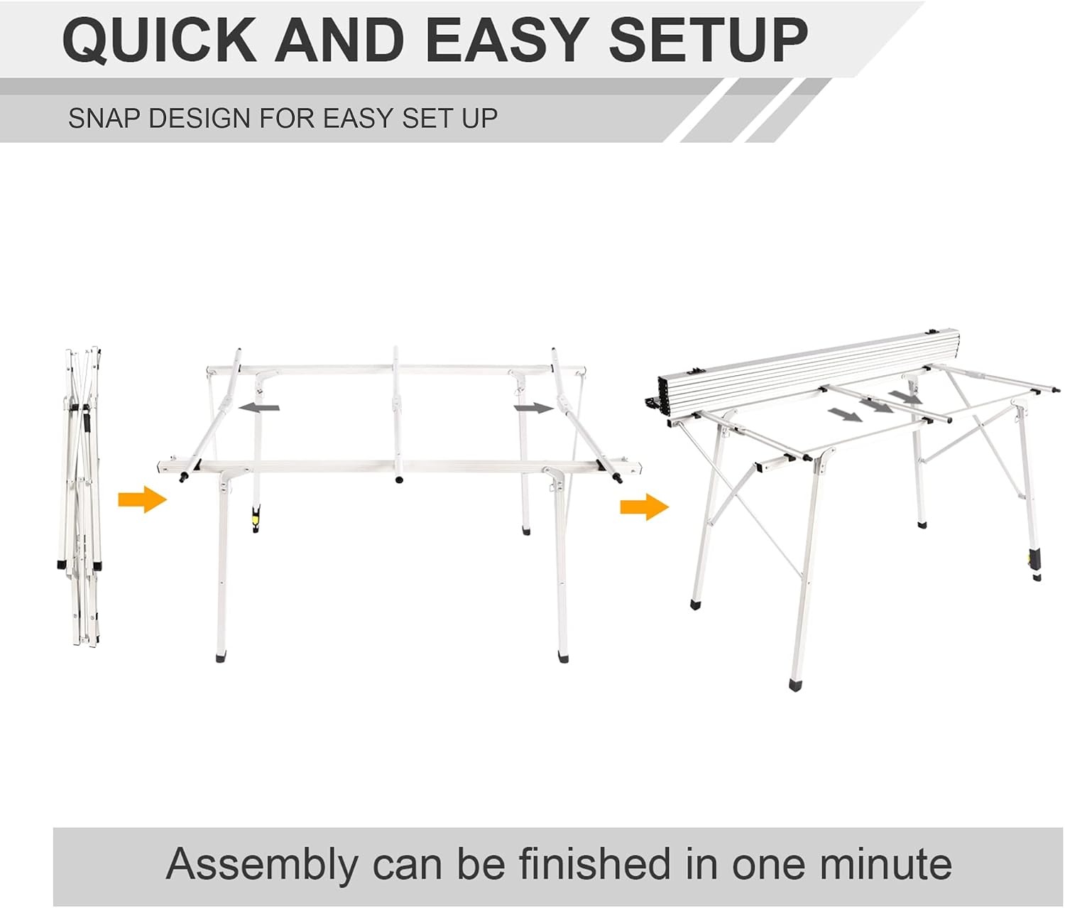 image:imagePortal Portable Camping Table Aluminum Folding Camp Table Roll Up Table with 1 Adjustable Leg Mesh Layer and Carry Bag for Outdoor Picnic Grill Kitchen Silver Large Space 472 x 276 inch