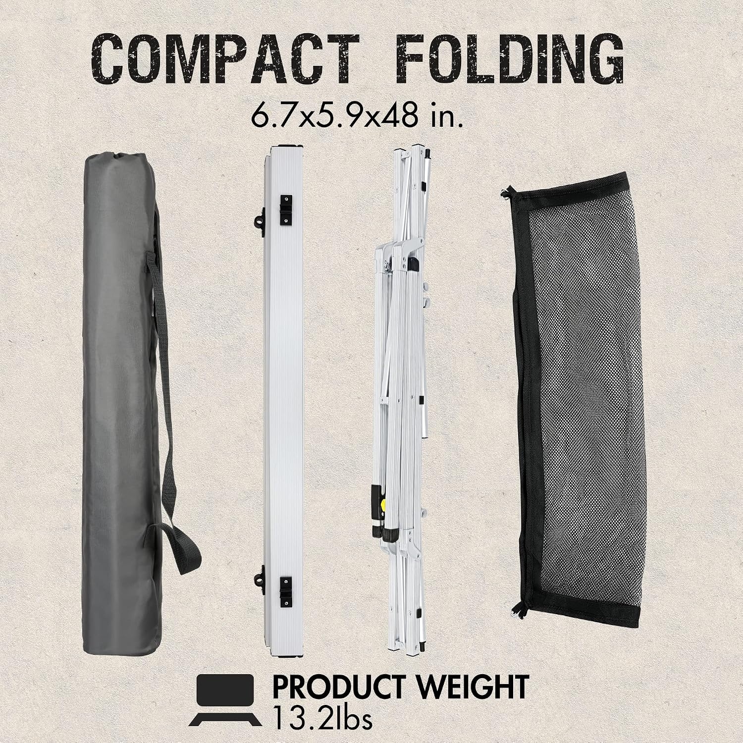 image:imagePortal Portable Camping Table Aluminum Folding Camp Table Roll Up Table with 1 Adjustable Leg Mesh Layer and Carry Bag for Outdoor Picnic Grill Kitchen Silver Large Space 472 x 276 inch