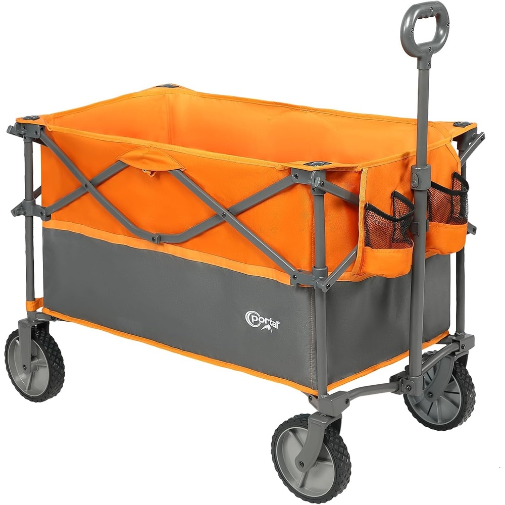 image:imagePORTAL Collapsible Folding Wagon Utility Cart with Wheels Heavy Duty Foldable Garden Wagon with Cup Holderamp Side Pocket for Camping Outdoor Shopping