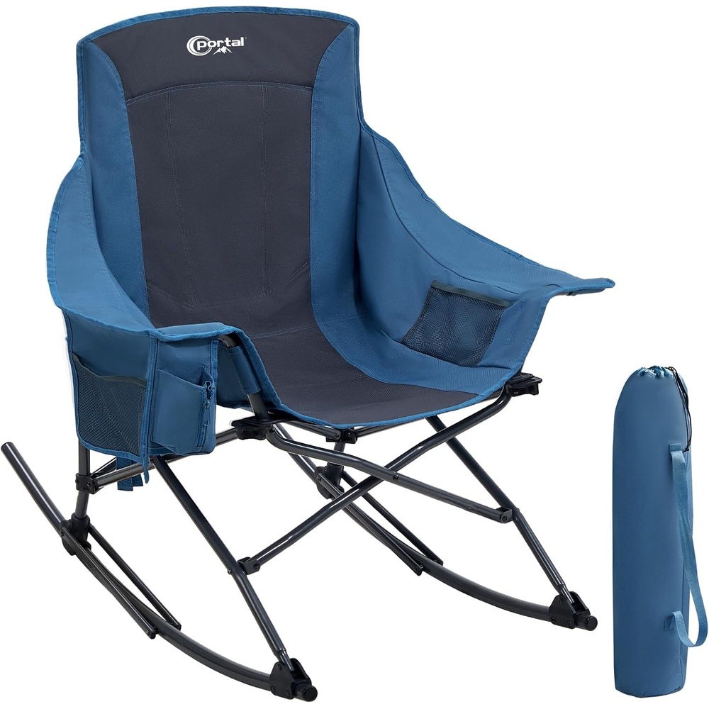 image:imagePortal Camping Rocking Chair Outdoors Folding Portable Rocker with Cup Holder Side Pocket Carry Bag Support 350LBS Black1 Packbluefabric