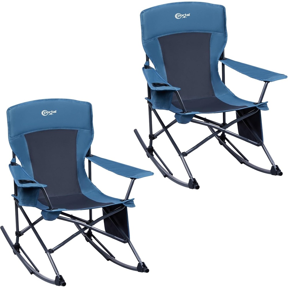 image:imagePortal Camping Rocking Chair Outdoors Folding Portable Rocker with Cup Holder Side Pocket Carry Bag Support 350LBS Black2 Packmidnight Blue