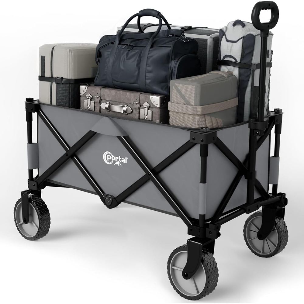 image:imagePortal Collapsible Wagon Cart Heavy Duty Foldable Wagons Carts with Wheels Folding Utility Wagon for Camping Shopping Garden Sports Beach