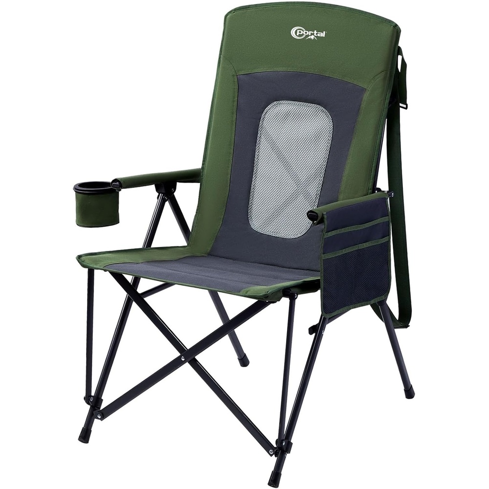 image:imagePortal Oversized Folding High Back Portable Lawn Chairs for Adults Outdoor Camp Sports Hunting Fishing Backyard with Hard Armrest Cup Holder Carrying Strap Supports 400LBS BlueGreen