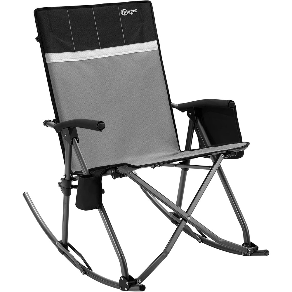 image:imagePortal Oversized Folding Rocking Camping Chair Portable Outdoor Rocker with High Back Hard Armrests Carry Bag Supports 400 lbs1 PackgreyBlack