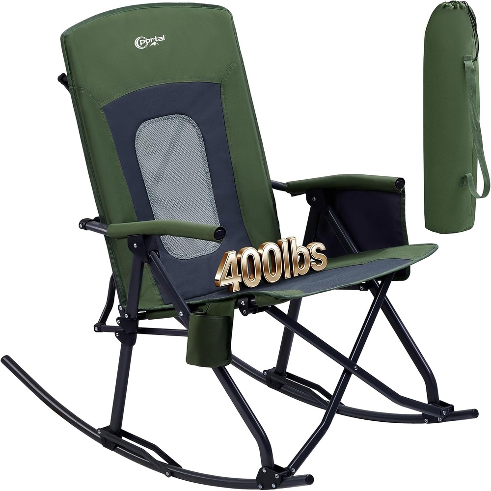 image:imagePortal Oversized Folding Rocking Camping Chair Portable Outdoor Rocker with High Back Hard Armrests Carry Bag Supports 400 lbs1pmesh Green