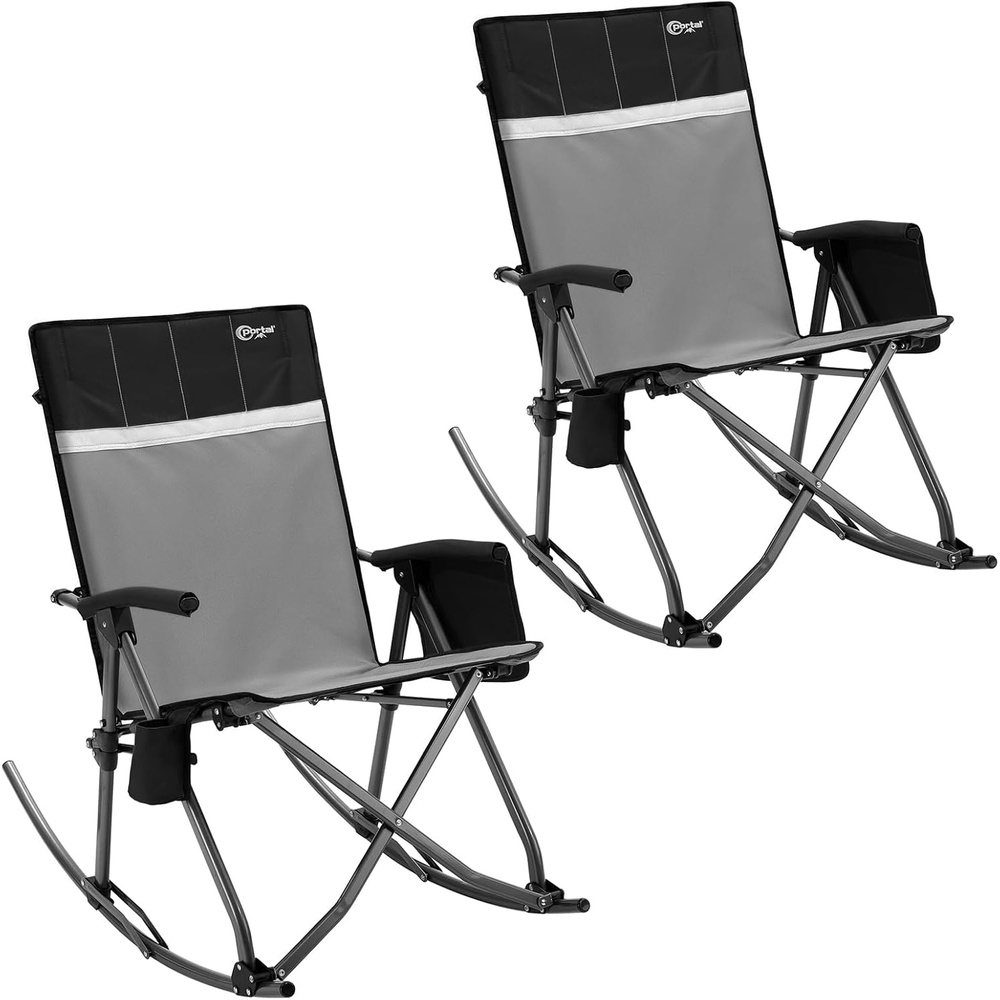 image:imagePortal Oversized Folding Rocking Camping Chair Portable Outdoor Rocker with High Back Hard Armrests Carry Bag Supports 400 lbs2 PackgreyBlack