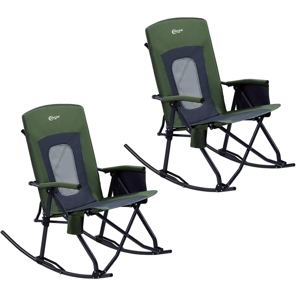 image:imagePortal Oversized Folding Rocking Camping Chair Portable Outdoor Rocker with High Back Hard Armrests Carry Bag Supports 400 lbs2pmesh Green