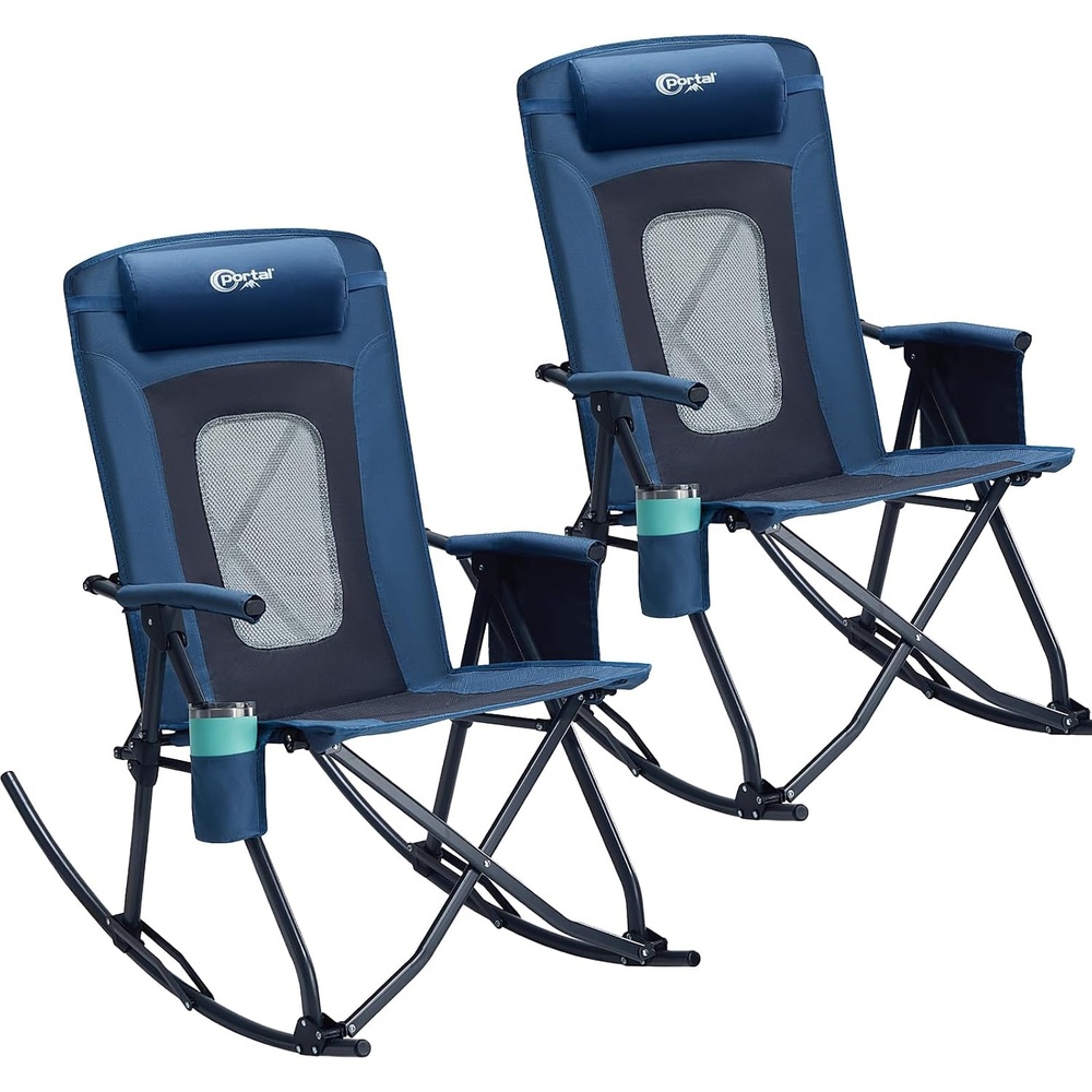 image:imagePortal Oversized Folding Rocking Camping Chair Portable Outdoor Rocker with High Back Hard Armrests Carry Bag Supports 400 lbsBlue