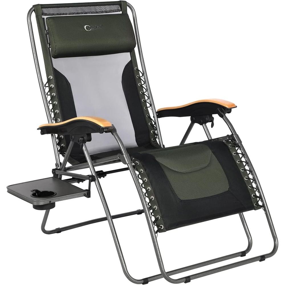 image:imagePortal Oversized Mesh Back Zero Gravity Reclining Patio Chairs XL Padded Seat Folding Patio Lounge Chair with Adjustable Pillows and Cup Holder for Poolside BackyardLawn Support 350lbsMesh Green