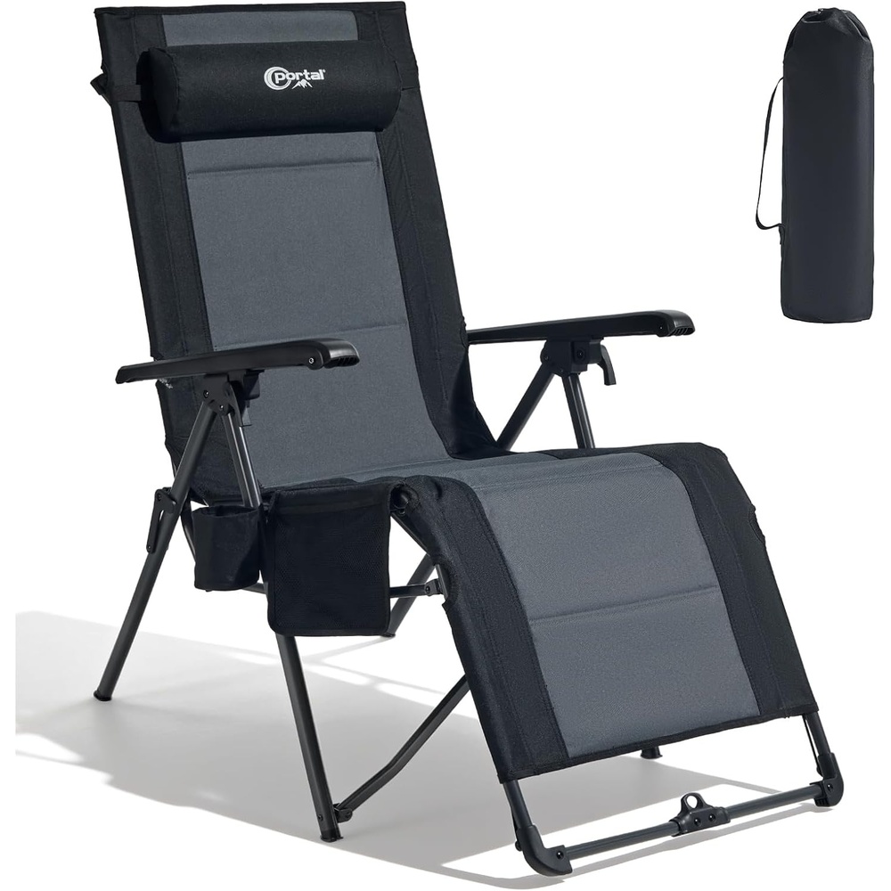 image:imagePortal Oversized Mesh Back Zero Gravity Reclining Patio Chairs XL Padded Seat Folding Patio Lounge Chair with Adjustable Pillows and Cup Holder for Poolside BackyardLawn Support 350lbsBlack