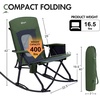 Portal Oversized Folding Rocking Camping Chair Portable Outdoor Rocker with High Back Hard Armrests Carry Bag, Supports 400 lbs(1p-mesh Green)