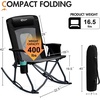Portal Oversized Folding Rocking Camping Chair Portable Outdoor Rocker with High Back Hard Armrests Carry Bag, Supports 400 lbs(Black Grey)
