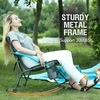 Portal Rocking Camping Chair Folding Portable Rocker Outdoor with Cup Holder for Patio, Lawn, Camp, RV, Support 300 lbs, Blue