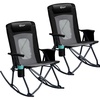 Portal Oversized Folding Rocking Camping Chair Portable Outdoor Rocker with High Back Hard Armrests Carry Bag, Supports 400 lbs(Black Grey)