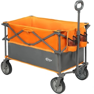 PORTAL Collapsible Folding Wagon Utility Cart with Wheels Heavy Duty Foldable Garden Wagon with Cup Holder& Side Pocket, for Camping, Outdoor, Shopping