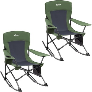 Portal Camping Rocking Chair Outdoors Folding Portable Rocker with Cup Holder Side Pocket Carry Bag, Support 350LBS, Black(2 Pack-green-fabric)