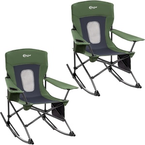 Portal Camping Rocking Chair Outdoors Folding Portable Rocker with Cup Holder Side Pocket Carry Bag, Support 350LBS, Black(2 Pack-green-mesh)