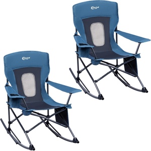 Portal Camping Rocking Chair Outdoors Folding Portable Rocker with Cup Holder Side Pocket Carry Bag, Support 350LBS, Black(2 Pack-midnight Blue-mesh)