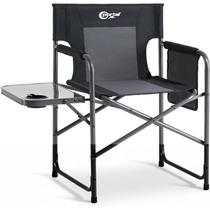 Portal Directors Chair Camping Chairs for Adults with Side Table Folding Lawn Chairs for Adults, Directors Chairs Foldable for Outdoor Chairs for Beach, Travel, Heavy Duty Supports 300LBS, Blue/Grey(Black)