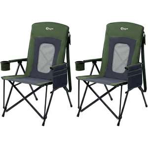 Portal Oversized Folding High Back Portable Lawn Chairs for Adults Outdoor Camp Sports Hunting Fishing Backyard with Hard Armrest Cup Holder Carrying Strap, Supports 400LBS, Blue(Green 2 Packs)