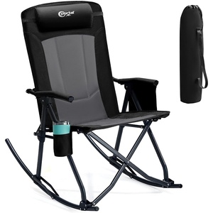 Portal Oversized Folding Rocking Camping Chair Portable Outdoor Rocker with High Back Hard Armrests Carry Bag, Supports 400 lbs(1p-fabric Black)