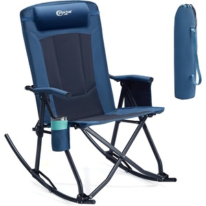 Portal Oversized Folding Rocking Camping Chair Portable Outdoor Rocker with High Back Hard Armrests Carry Bag, Supports 400 lbs(1p-fabric Blue)