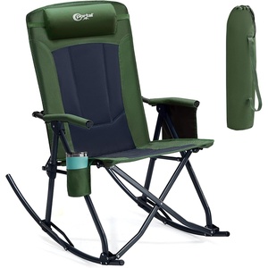 Portal Oversized Folding Rocking Camping Chair Portable Outdoor Rocker with High Back Hard Armrests Carry Bag, Supports 400 lbs(1p-fabric Green)