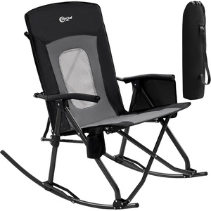 Portal Oversized Folding Rocking Camping Chair Portable Outdoor Rocker with High Back Hard Armrests Carry Bag, Supports 400 lbs(1p-mesh Black Grey)