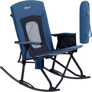 Portal Oversized Folding Rocking Camping Chair Portable Outdoor Rocker with High Back Hard Armrests Carry Bag, Supports 400 lbs(1p-mesh Blue)